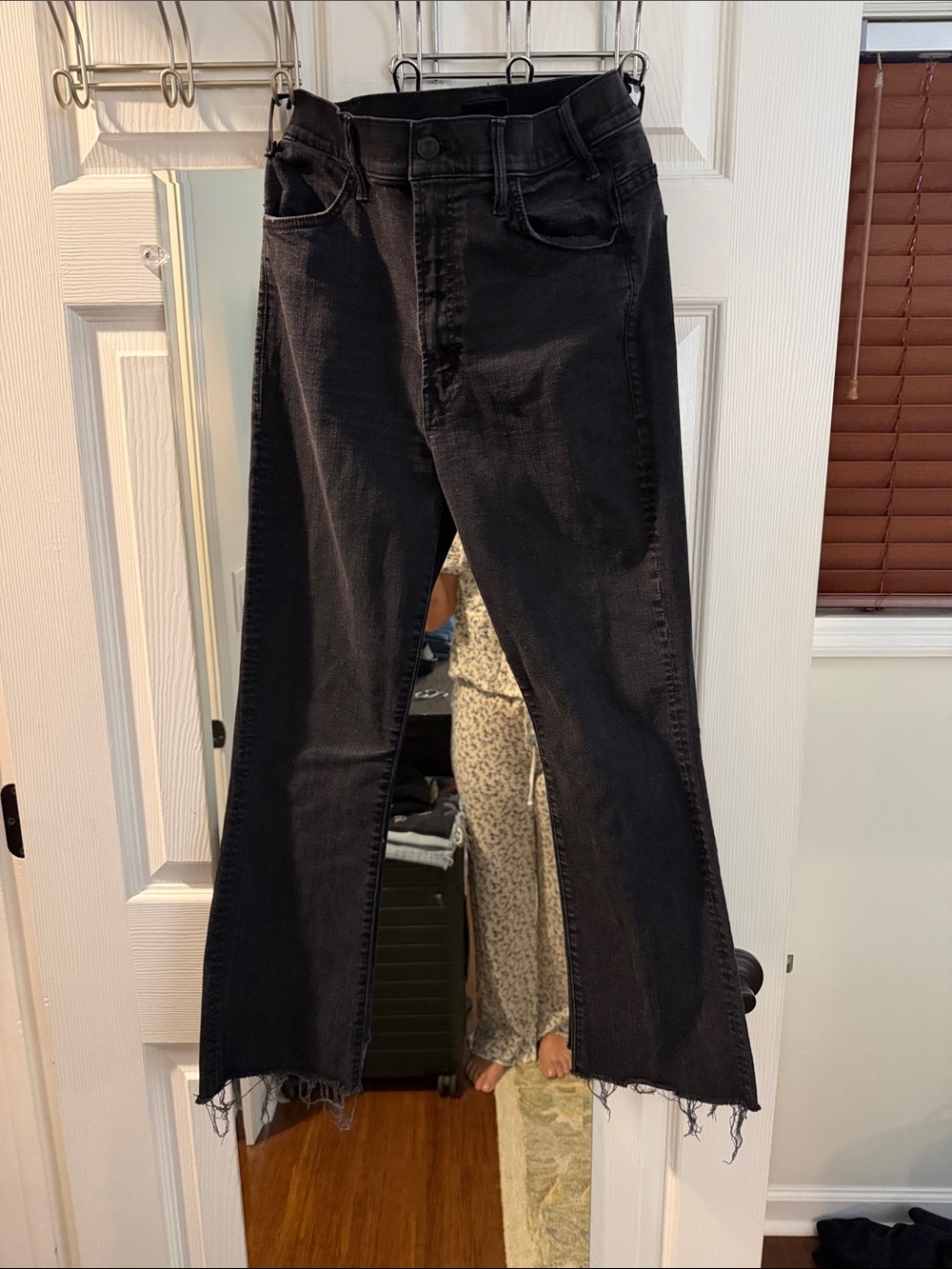 MOTHER Black Frayed-Hem Flare Jeans